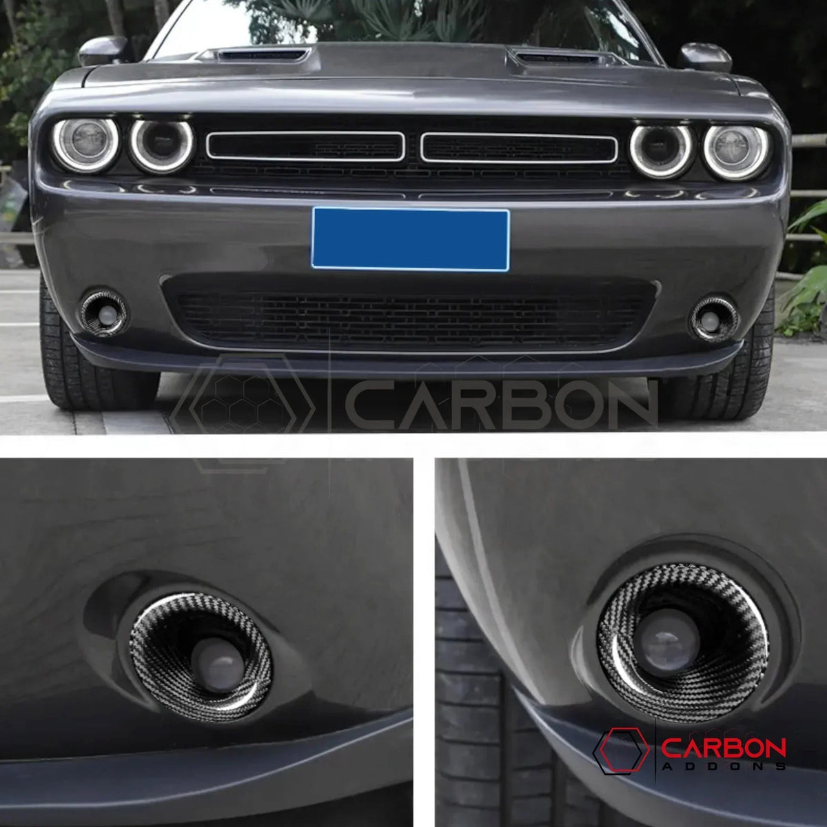 2015-2023 Dodge Challenger Fog Light Trim Real Carbon Fiber Covers