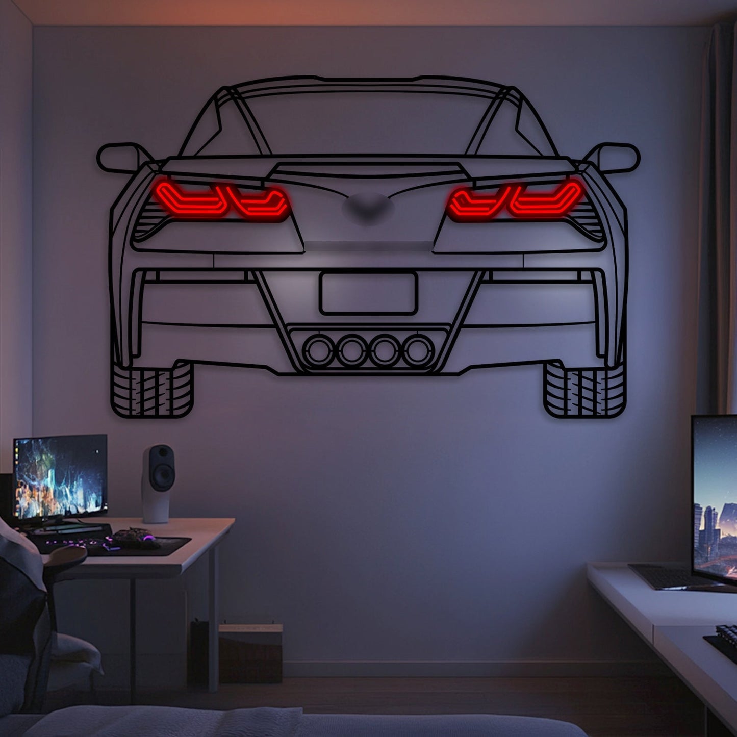 2014 Corvette C7 Z51 Back View Metal Neon Car Wall Art - MTN0257 - Speedlogix