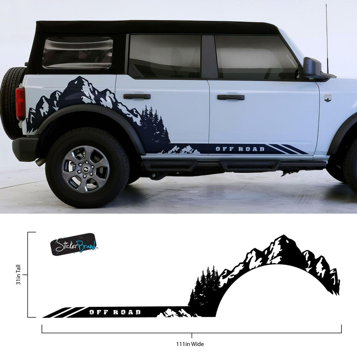 Ford Bronco Off Road Graphic Decal Sticker. Mountain Forest Overland Design. #6998
