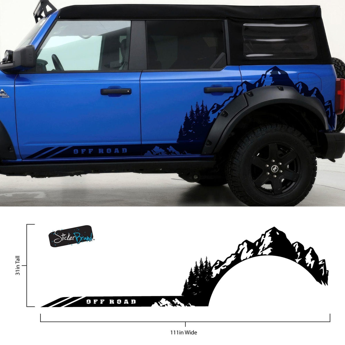 Ford Bronco Off Road Graphic Decal Sticker. Mountain Forest Overland Design. #6998