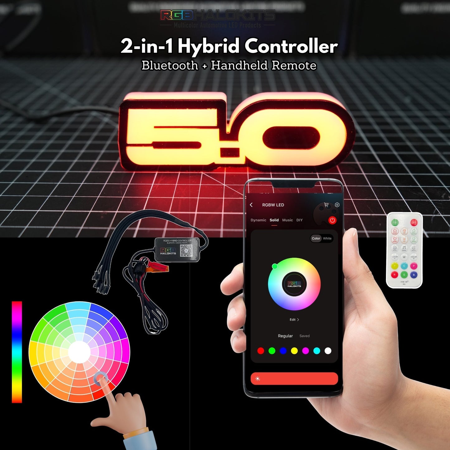 5.0 LED Emblem Badge: Ford Mustang (Multicolor Flow) - Speedlogix