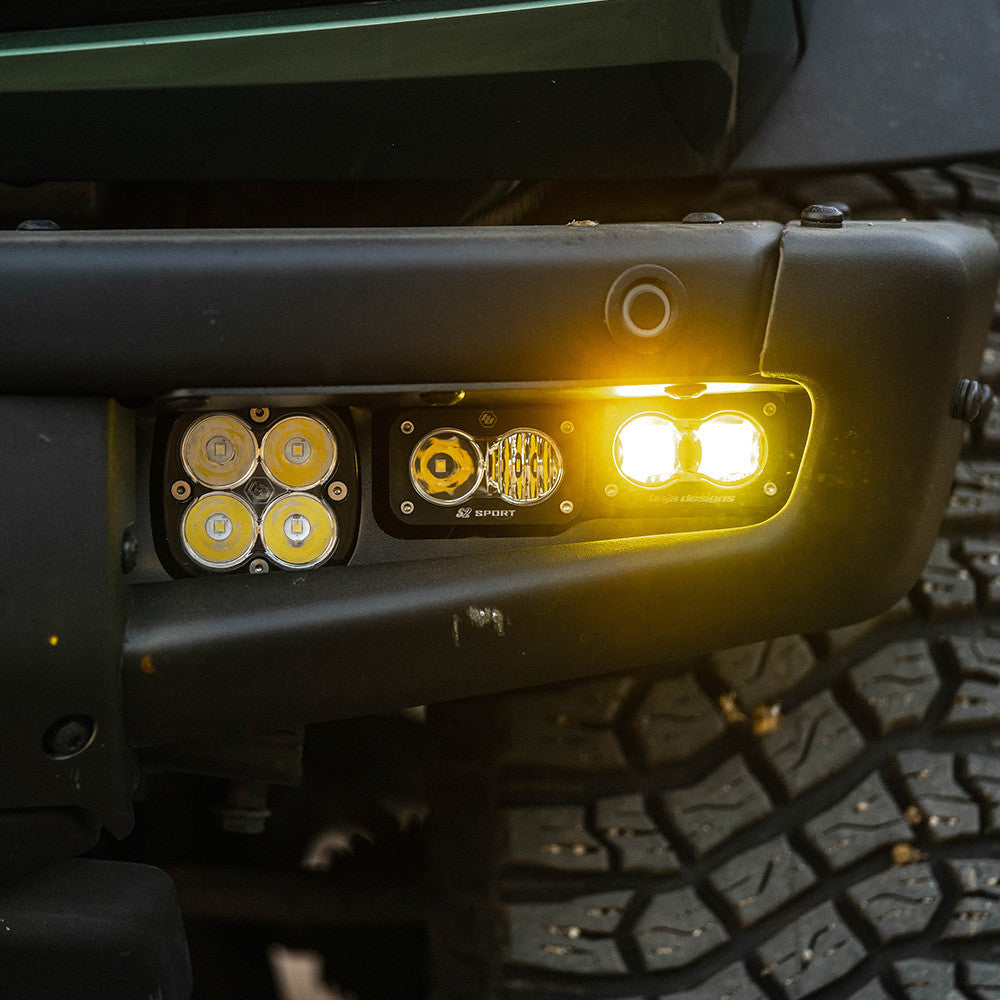 Baja Designs S2 SAE “SPORTSMEN” Fog Pocket Amber Light Kit W/ Steel Bumper 2021-2025 Bronco
