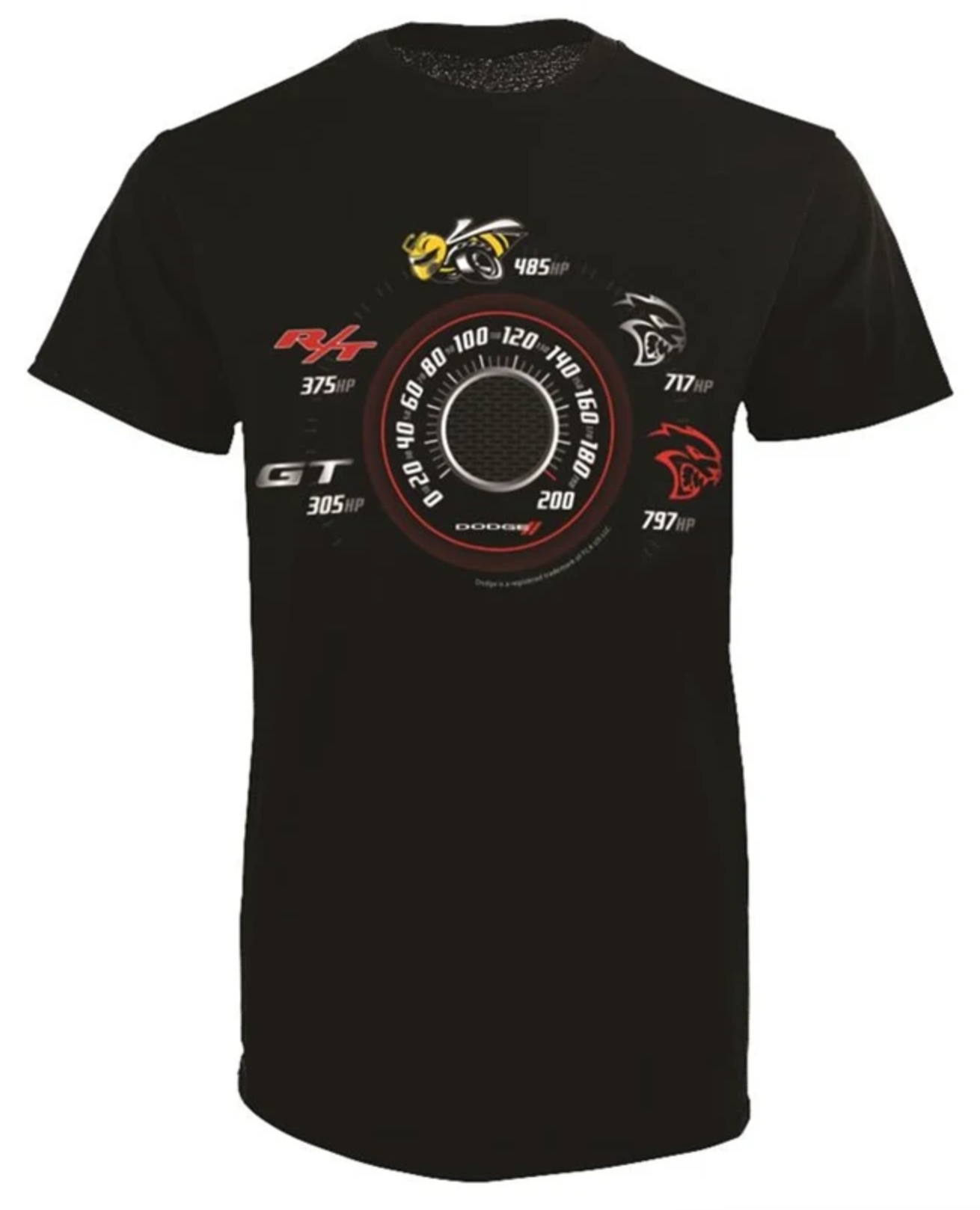 Dodge Speedometer T-Shirt w/ GT, R/T, Scat Pack, Hellcat, Redeye