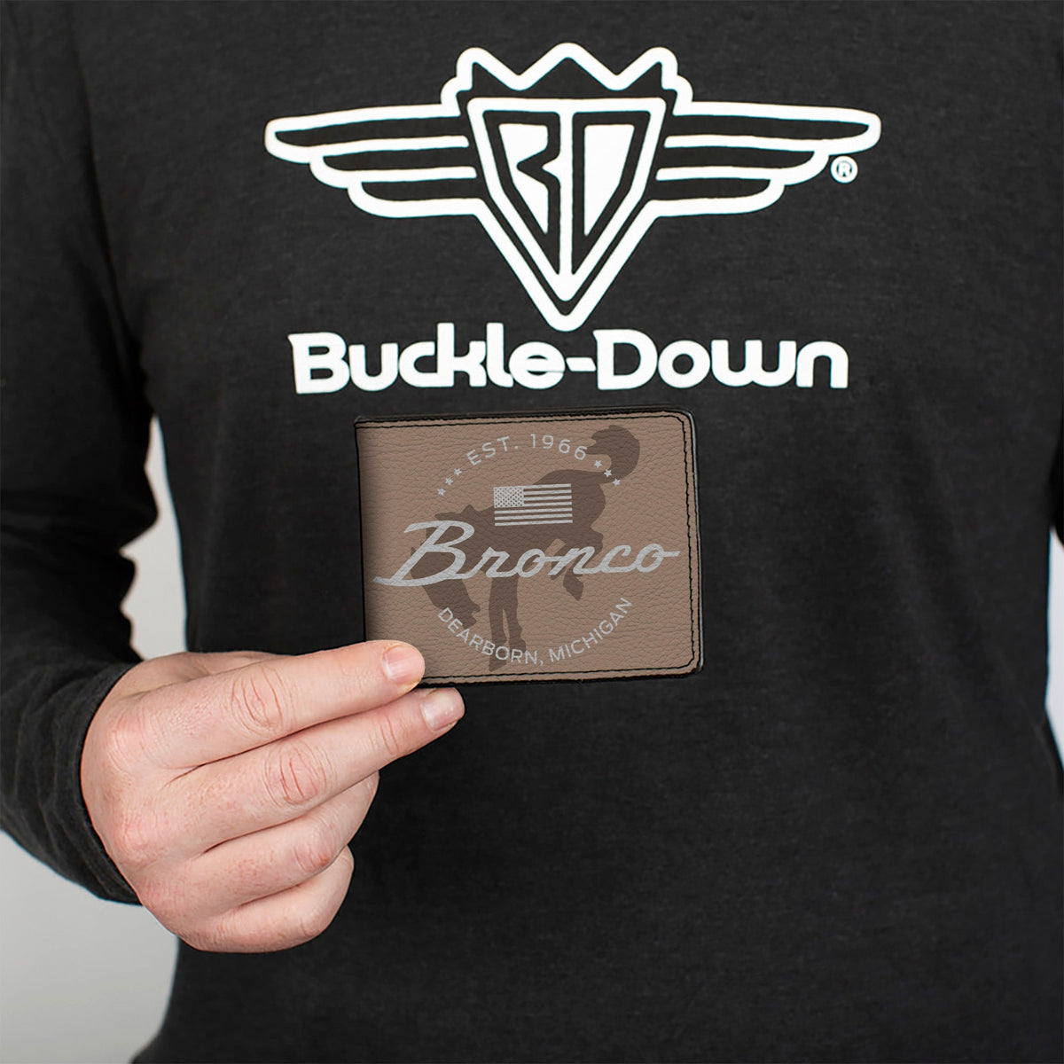 Bi-Fold Wallet - Ford Bucking Bronco Icon Established Brand Logo Browns/White