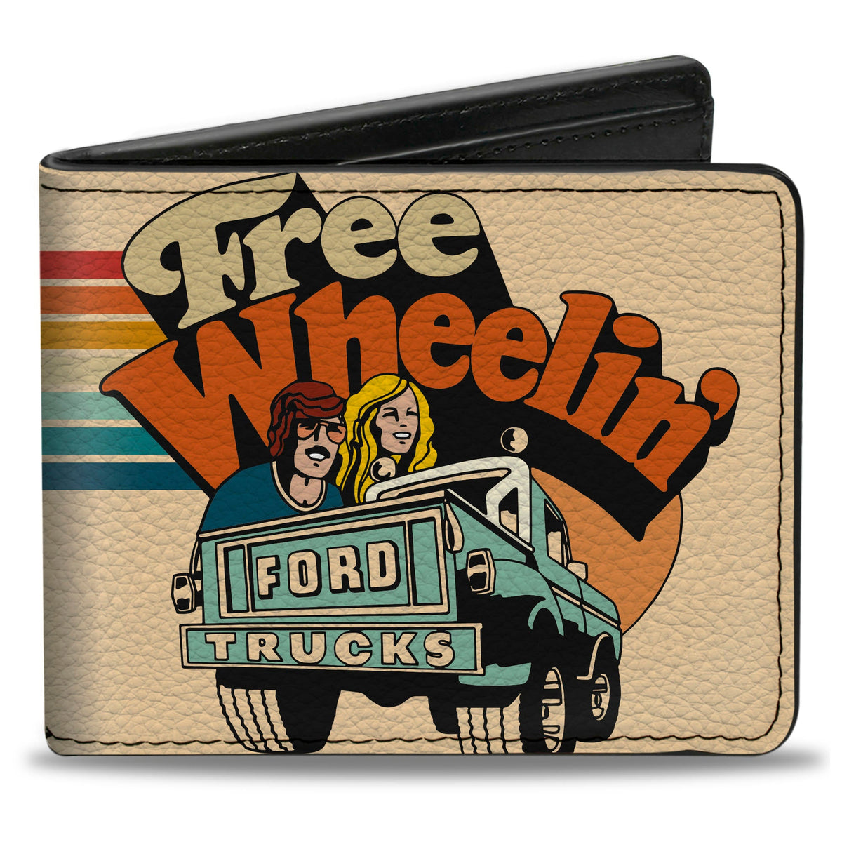 Bi-Fold Wallet - Ford Trucks FREE WHEELIN Bronco Scene Beige/Multi Color