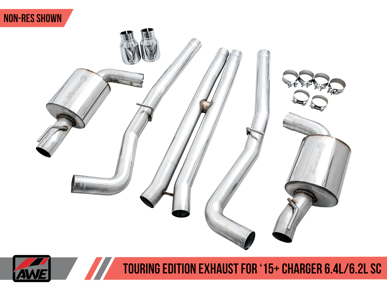 AWE Touring Cat-Back Exhaust, Chrome Tips 2015-2023 Charger 6.2L/392/6.4L - Speedlogix