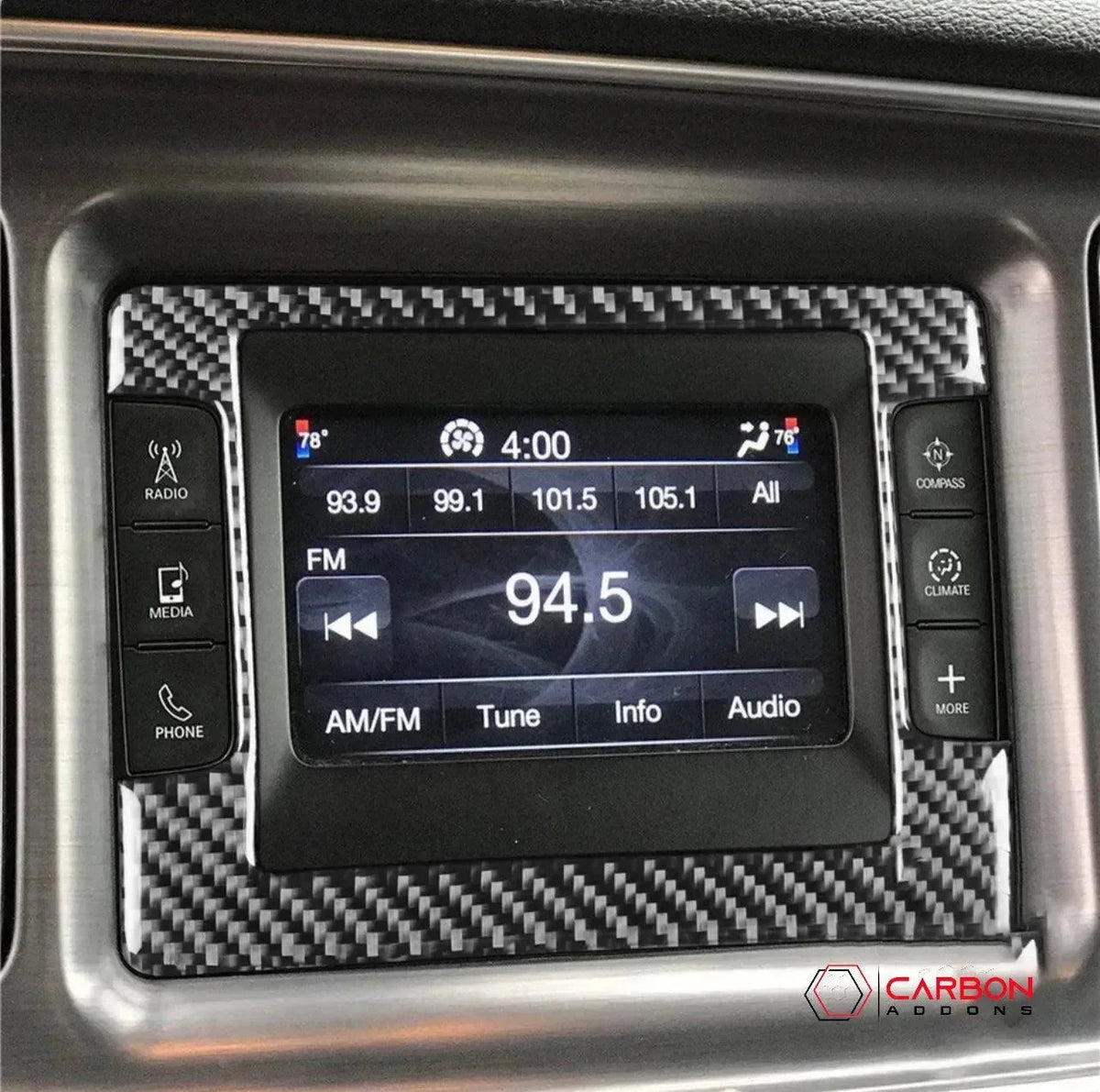 Carbon Fiber Infotainment Radio Screen Trim Overlay for Dodge Challenger 2015