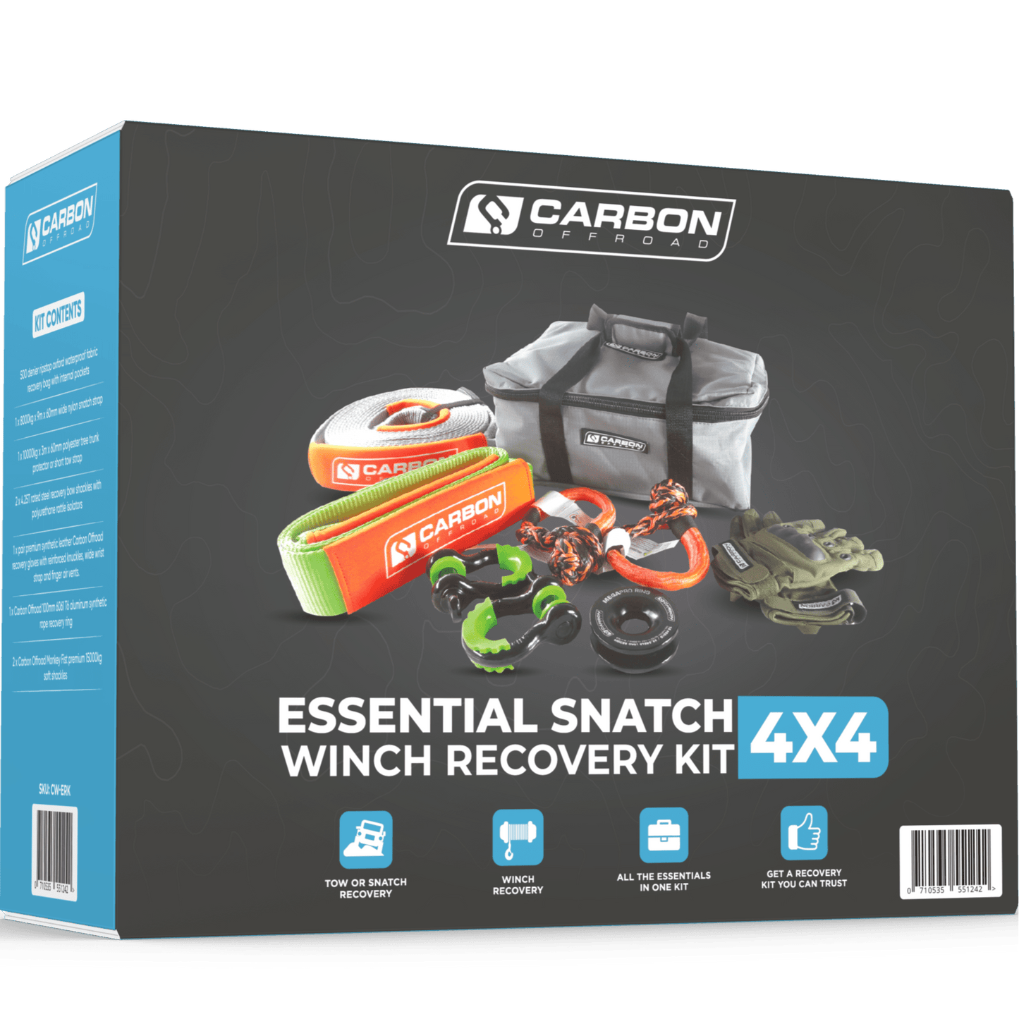 Carbon Offroad Essential Snatch and Winch 4x4 Recovery Kit - Speedlogix