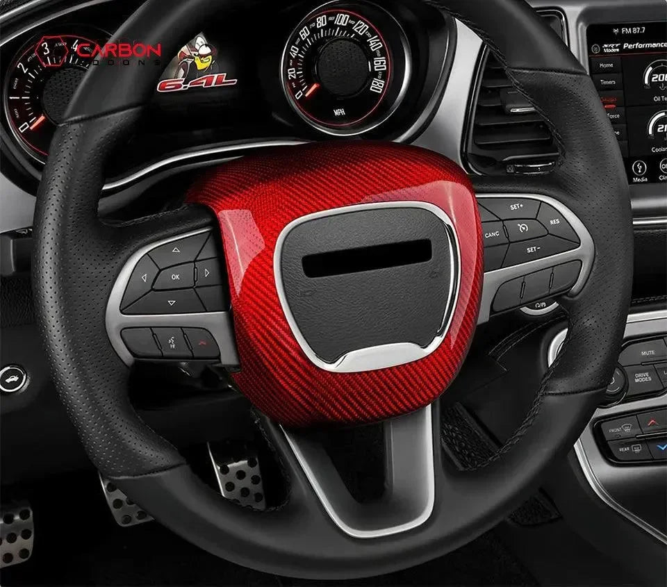 Real Carbon Fiber Steering Airbag Cover | For 2015+ Dodge Charger Challenger Durango