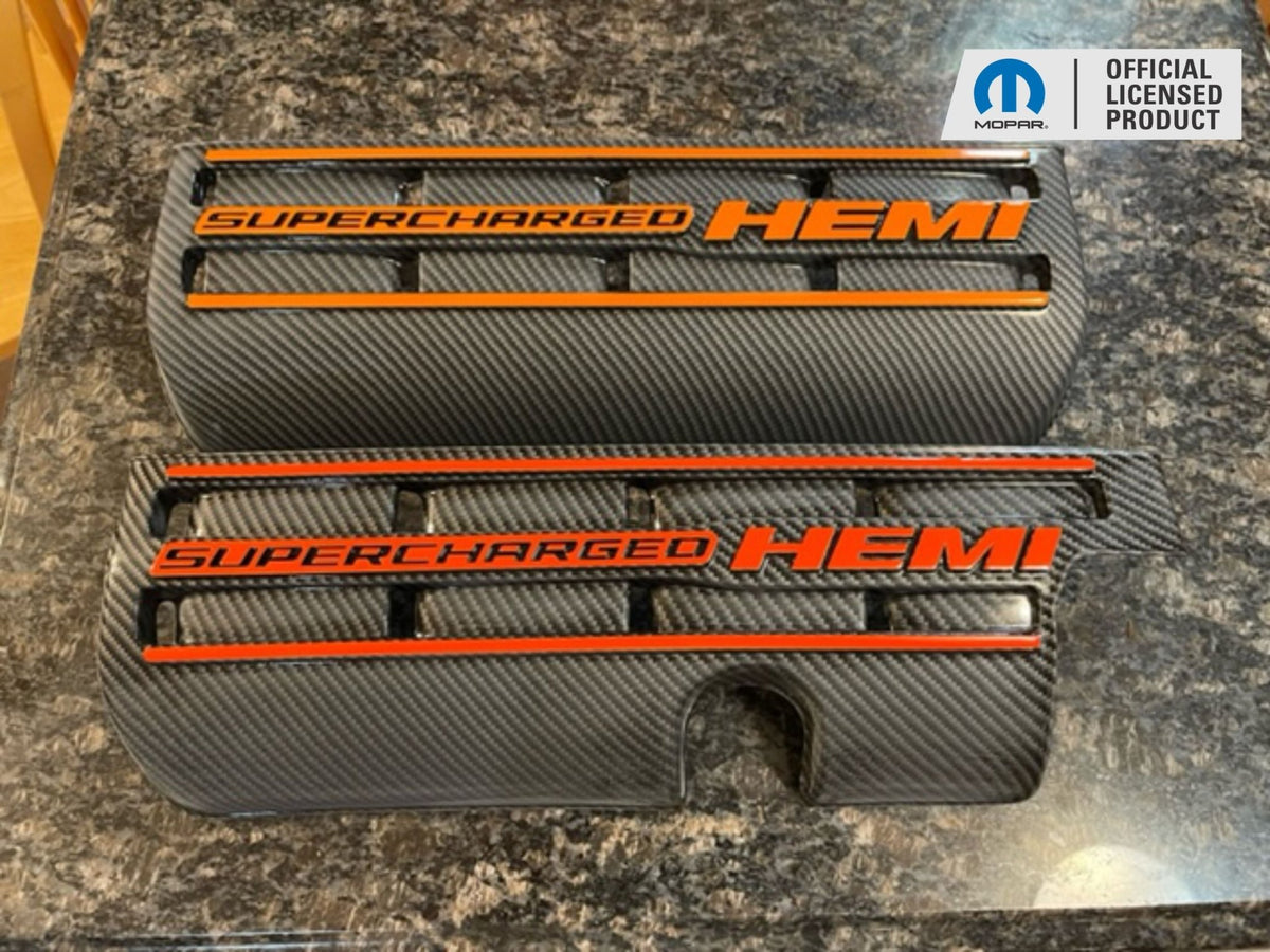 Supercharged Hemi Engine Cover Overlay Decals - Grand Cherokee Trackhawk - Speedlogix