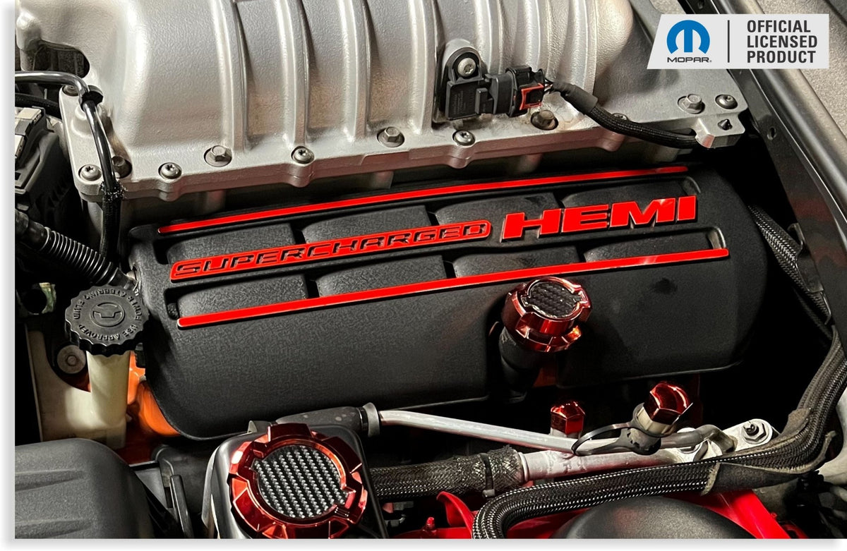 Supercharged Hemi Engine Cover Overlay Decals - Grand Cherokee Trackhawk - Speedlogix