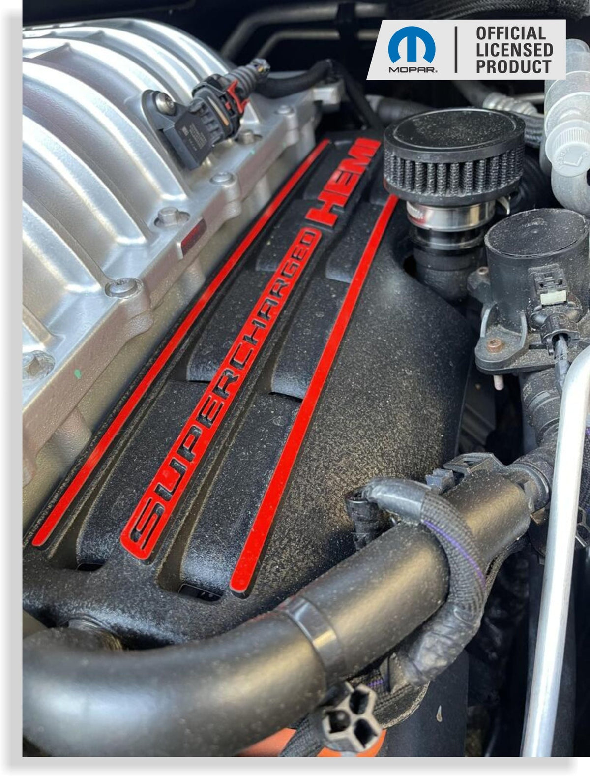 Supercharged Hemi Engine Cover Overlay Decals - Grand Cherokee Trackhawk - Speedlogix