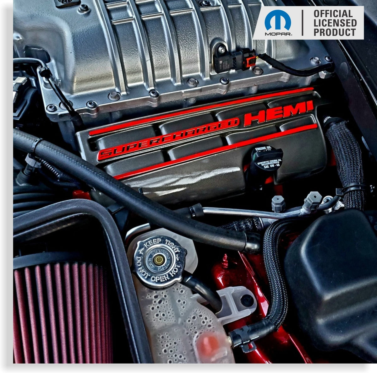 Supercharged Hemi Engine Cover Overlay Decals - Grand Cherokee Trackhawk - Speedlogix