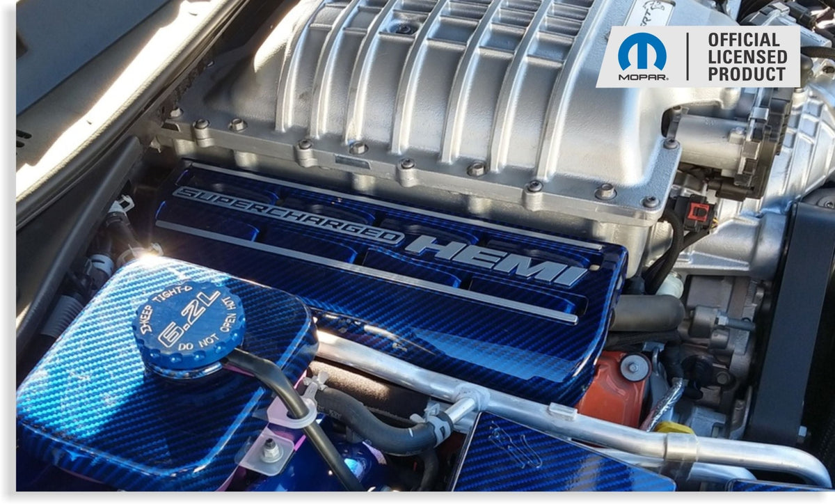 Supercharged Hemi Engine Cover Overlay Decals - Grand Cherokee Trackhawk - Speedlogix