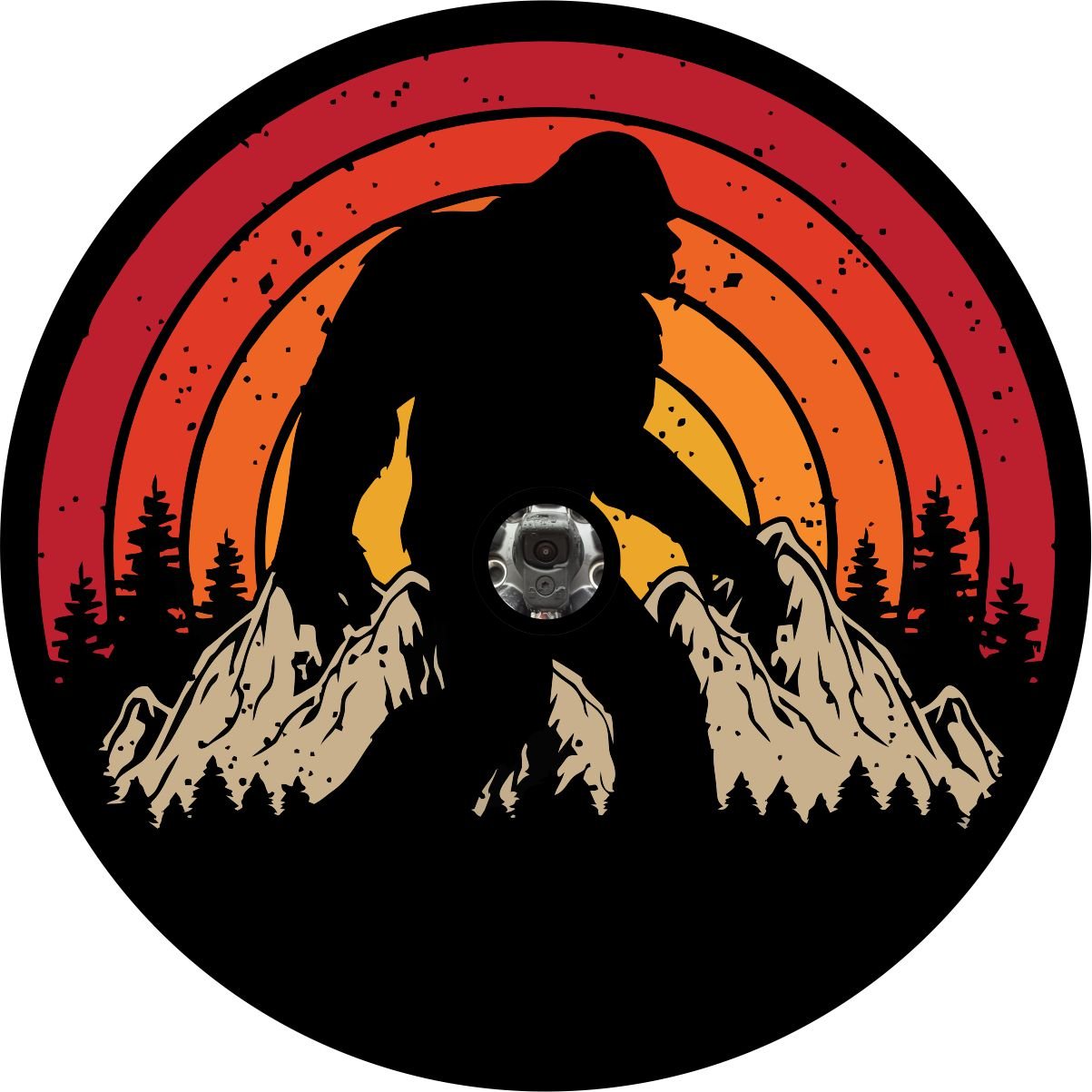 Vintage Retro Sasquatch ( no vehicle silhouette ) Spare Tire Cover for Any Make, Model Vehicle - Speedlogix