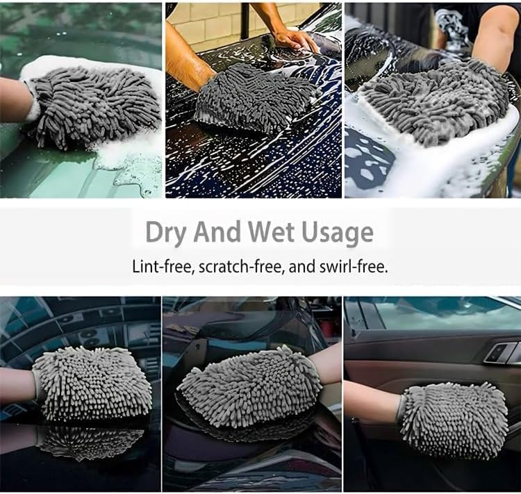 WASH&WHIPS Chenille Premium Scratch - Free Microfiber Lint - Free Blue Wash Mitt 8" x 10"in & Black Pitstop Particle Interceptor - Speedlogix