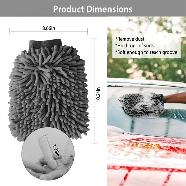 WASH&WHIPS Chenille Premium Scratch - Free Microfiber Lint - Free Blue Wash Mitt 8" x 10"in & Black Pitstop Particle Interceptor - Speedlogix