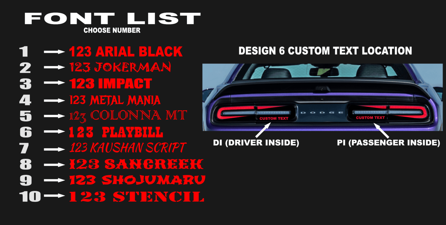 15 - 23 Dodge Challenger Taillight Decal Design 6 - Speedlogix