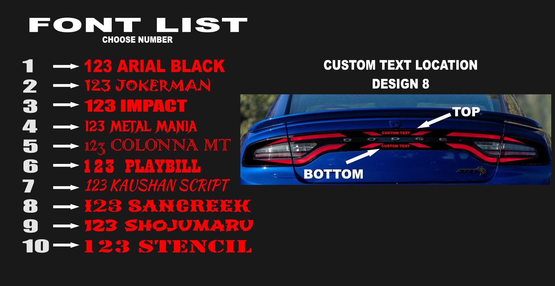 15 - 23 Dodge Charger Taillight Decal Design 8 - Speedlogix