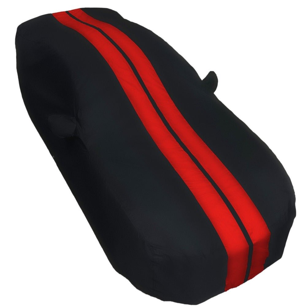 2005 - 2024 Ford Mustang Ultraguard Plus Car Cover - 300D Indoor/Outdoor Protection - Black with Red Stripes - Speedlogix