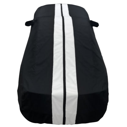 2005 - 2024 Ford Mustang Ultraguard Plus Car Cover - 300D Indoor/Outdoor Protection - Black with Red Stripes - Speedlogix