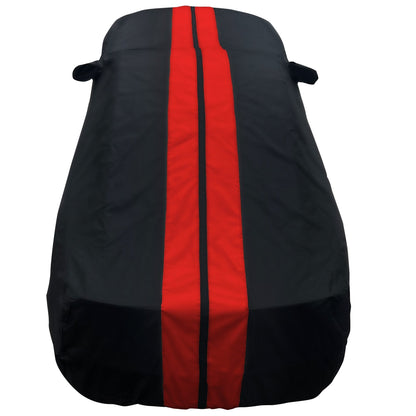 2005 - 2024 Ford Mustang Ultraguard Plus Car Cover - 300D Indoor/Outdoor Protection - Black with Red Stripes - Speedlogix