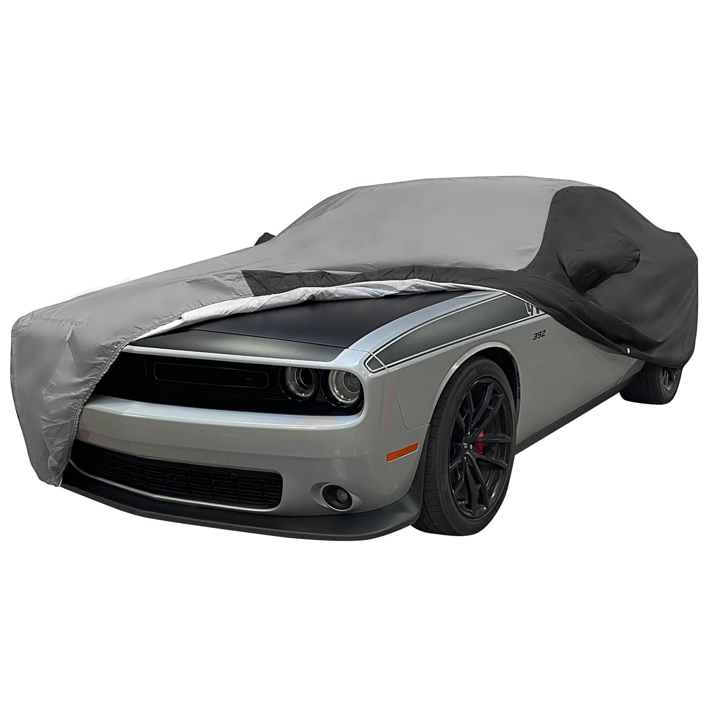2008 - 2022 Dodge Challenger Ultraguard Plus Car Cover - Indoor/Outdoor Protection - Gray/Black - Speedlogix