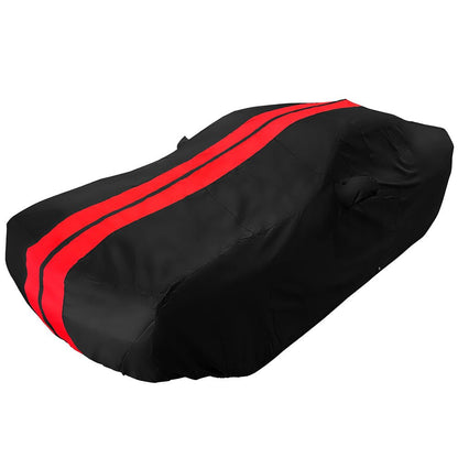 2008 - 2023 Dodge Challenger Ultraguard Plus Car Cover - 300D Indoor/Outdoor Protection - Black with Red Stripes - Speedlogix