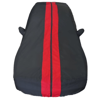 2008 - 2023 Dodge Challenger Ultraguard Plus Car Cover - 300D Indoor/Outdoor Protection - Black with Red Stripes - Speedlogix