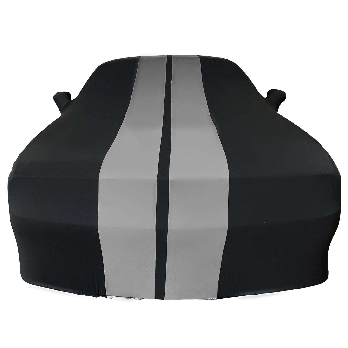 2008 - 2023 Dodge Challenger Ultraguard Stretch Satin Indoor Car Cover : Sport Series - Black with Gray Stripes - Speedlogix