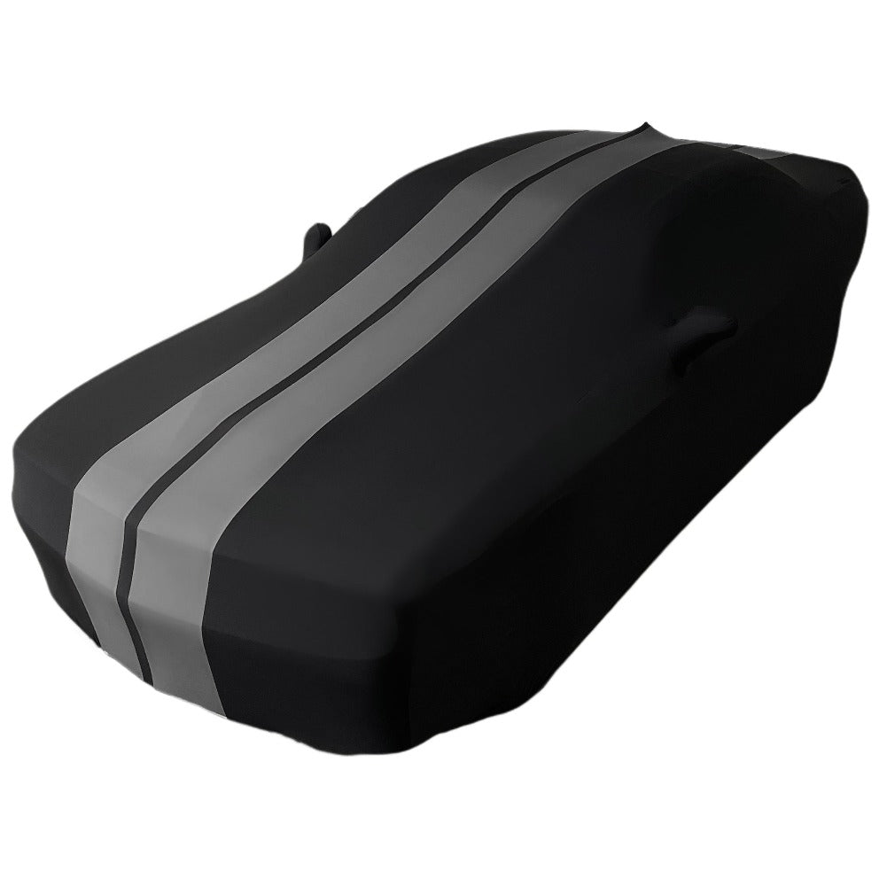 2008 - 2023 Dodge Challenger Ultraguard Stretch Satin Indoor Car Cover : Sport Series - Black with Gray Stripes - Speedlogix