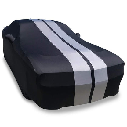 2008 - 2023 Dodge Challenger Ultraguard Stretch Satin Indoor Car Cover : Sport Series - Black with Gray Stripes - Speedlogix