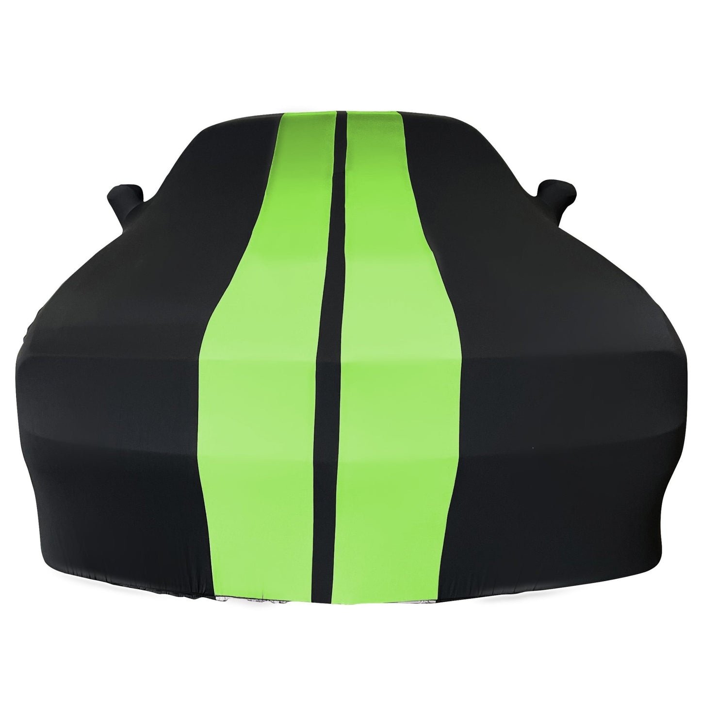 2008 - 2023 Dodge Challenger Ultraguard Stretch Satin Indoor Car Cover : Sport Series - Black with Green Stripes - Speedlogix