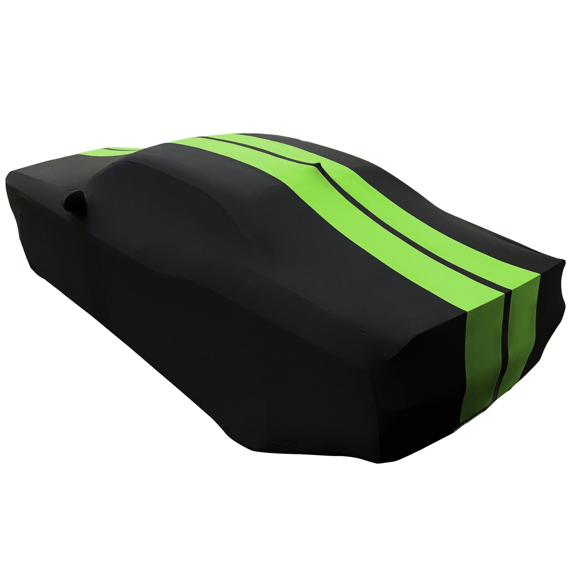 2008 - 2023 Dodge Challenger Ultraguard Stretch Satin Indoor Car Cover : Sport Series - Black with Green Stripes - Speedlogix