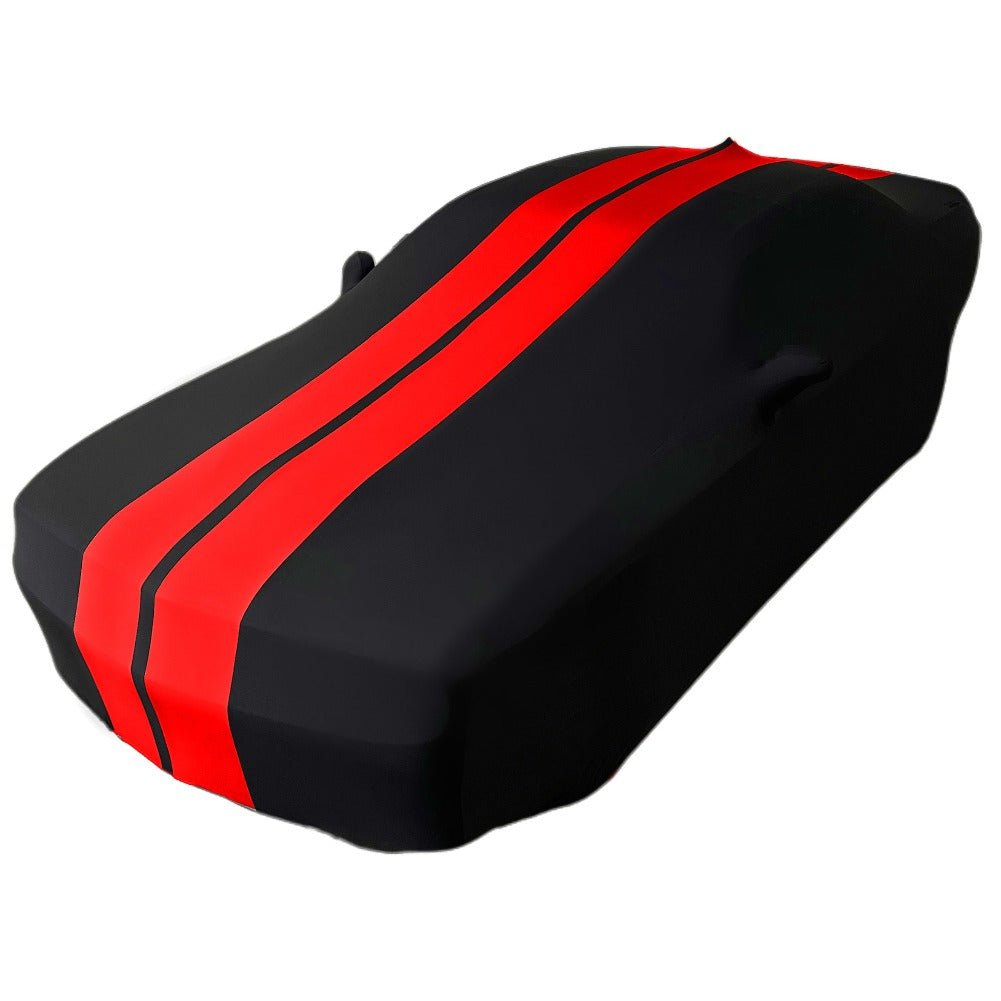 2008 - 2023 Dodge Challenger Ultraguard Stretch Satin Indoor Car Cover : Sport Series - Black with Red Stripes - Speedlogix