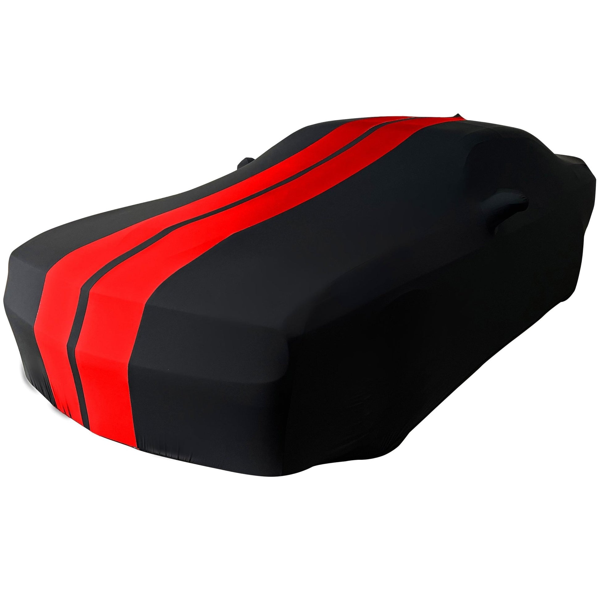 2008 - 2023 Dodge Challenger Ultraguard Stretch Satin Indoor Car Cover : Sport Series - Black with Red Stripes - Speedlogix