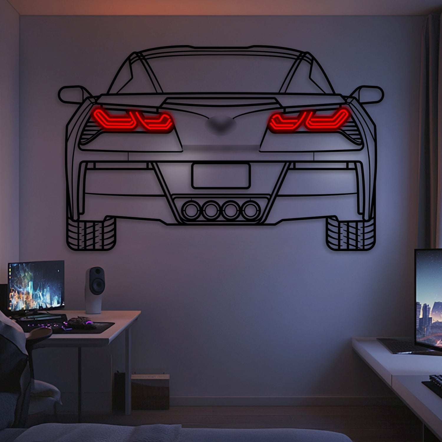 2014 Corvette C7 Z51 Back View Metal Neon Car Wall Art - MTN0257 - Speedlogix