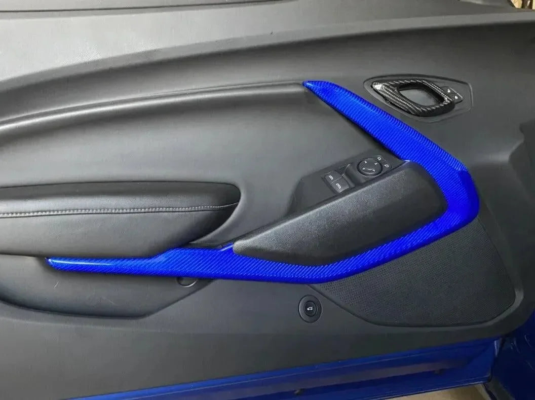 2016-2024 Camaro Real Carbon Fiber Interior Door Panel Chrome Trim Cover