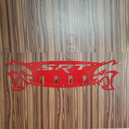 Dodge SRT Hellcat 4-Hook Steel Rack – Dual Hellcat Heads Wall Organizer 12"x4" SRT Text