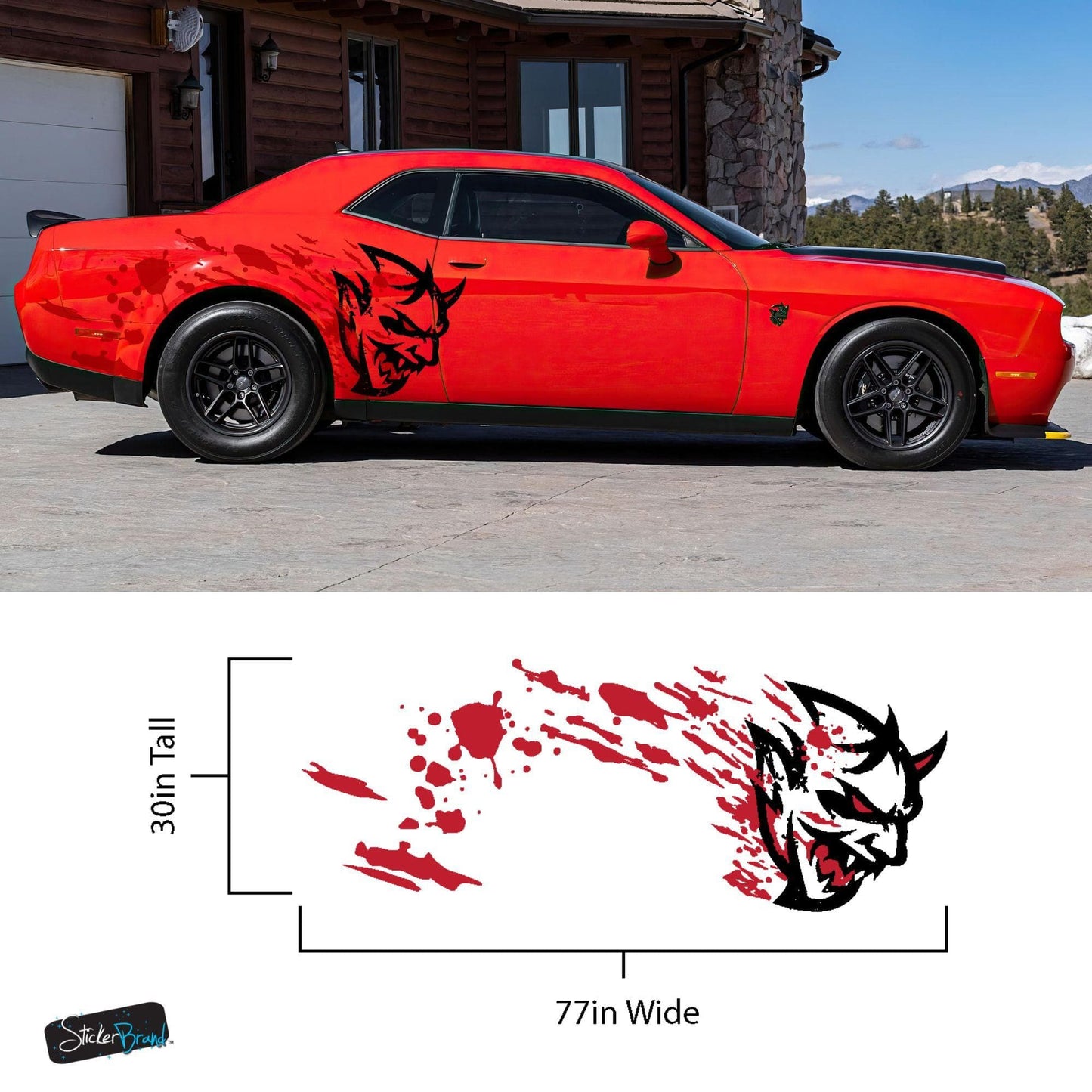 Demon Decal Sticker for Dodge Challenger SRT. Blood Splatter Car Decal. #6994