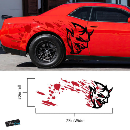 Demon Decal Sticker for Dodge Challenger SRT. Blood Splatter Car Decal. #6994