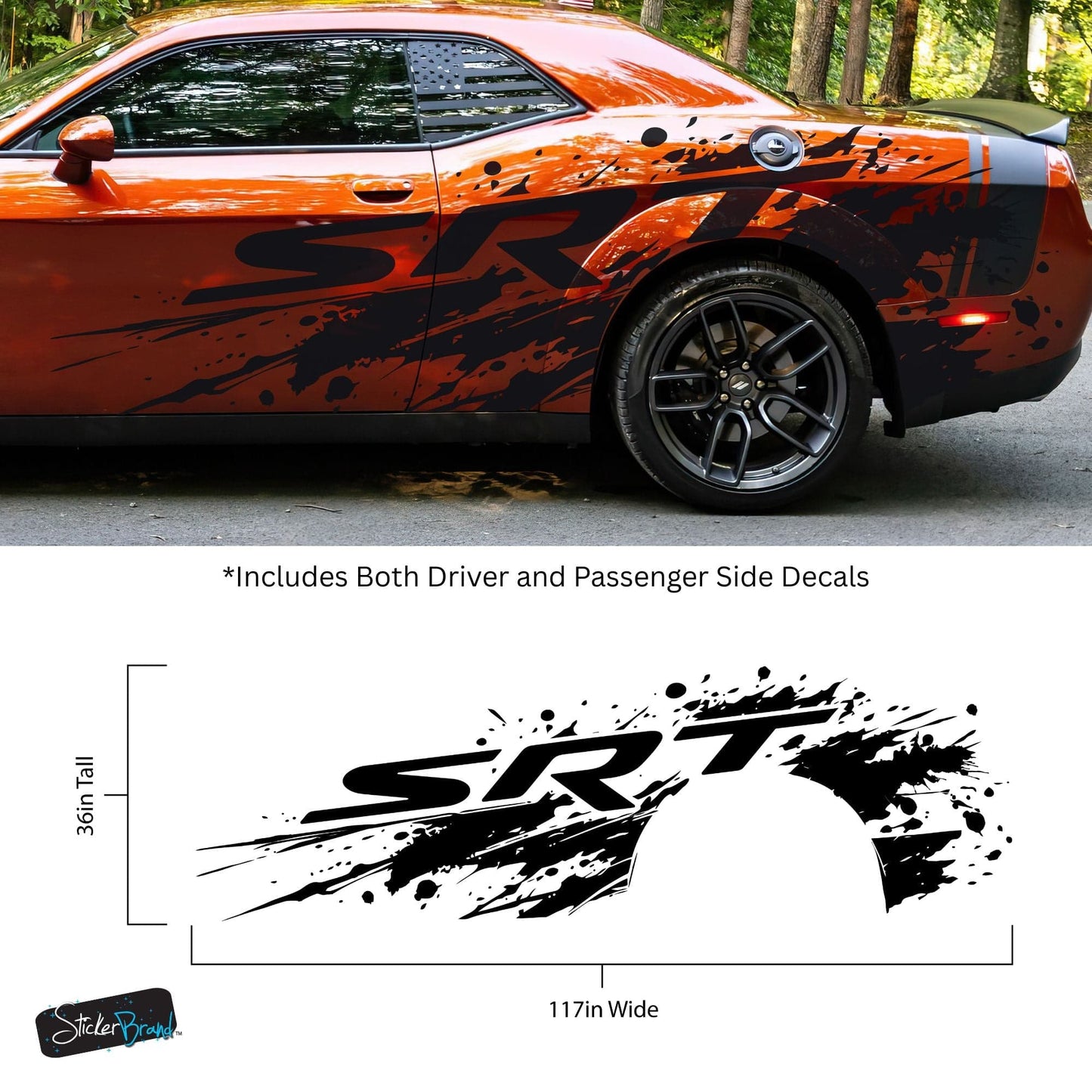SRT Splatter Car Decal. For Challenger, Charger, Durango. Mopar. #7086-Sup