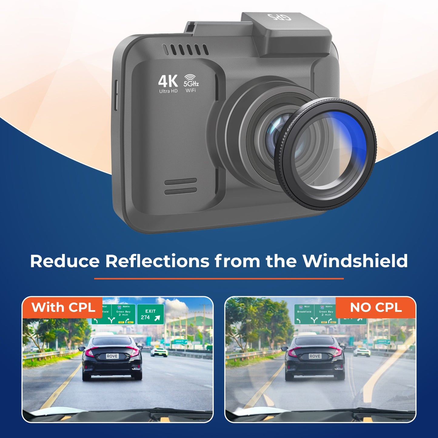ROVE Ultimate CPL Filter for ROVE R2-4K PRO, R2-4K DUAL and R2-4K (with USB-C Port) Dash Cam Models