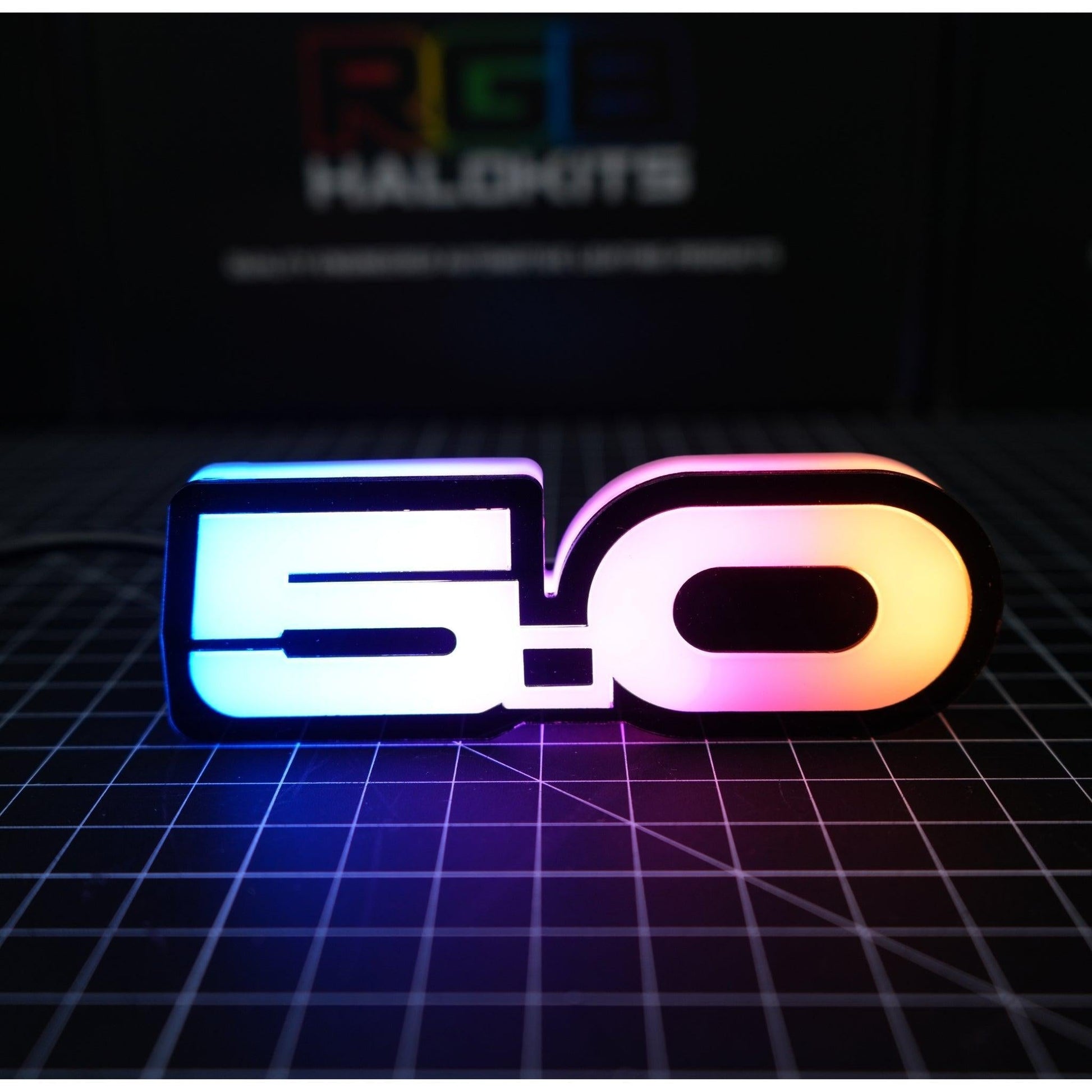 5.0 LED Emblem Badge: Ford Mustang (Multicolor Flow) - Speedlogix