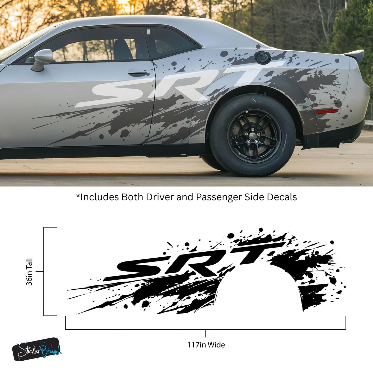 SRT Splatter Car Decal. For Challenger, Charger, Durango. Mopar. #7086-Sup
