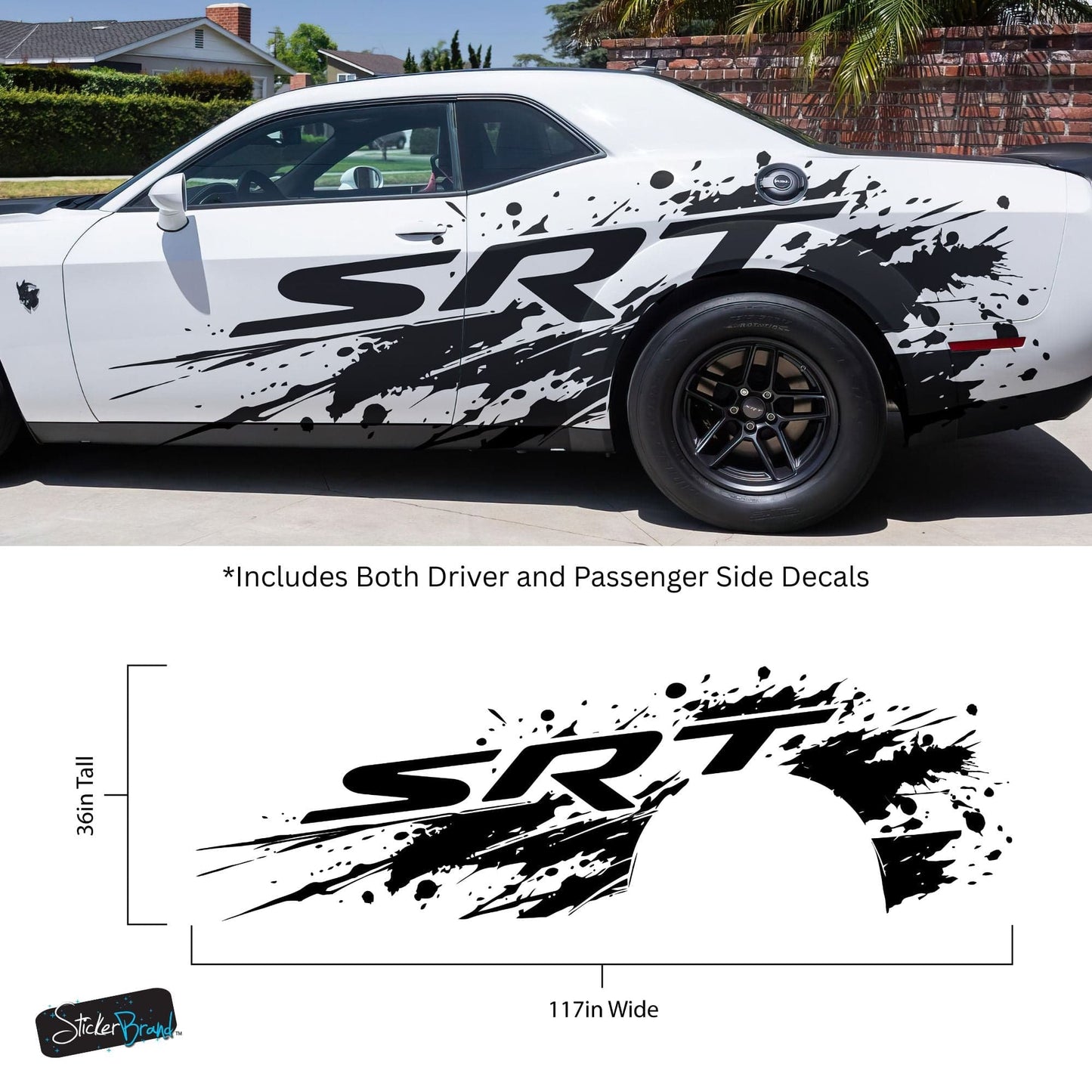 SRT Splatter Car Decal. For Challenger, Charger, Durango. Mopar. #7086-Sup