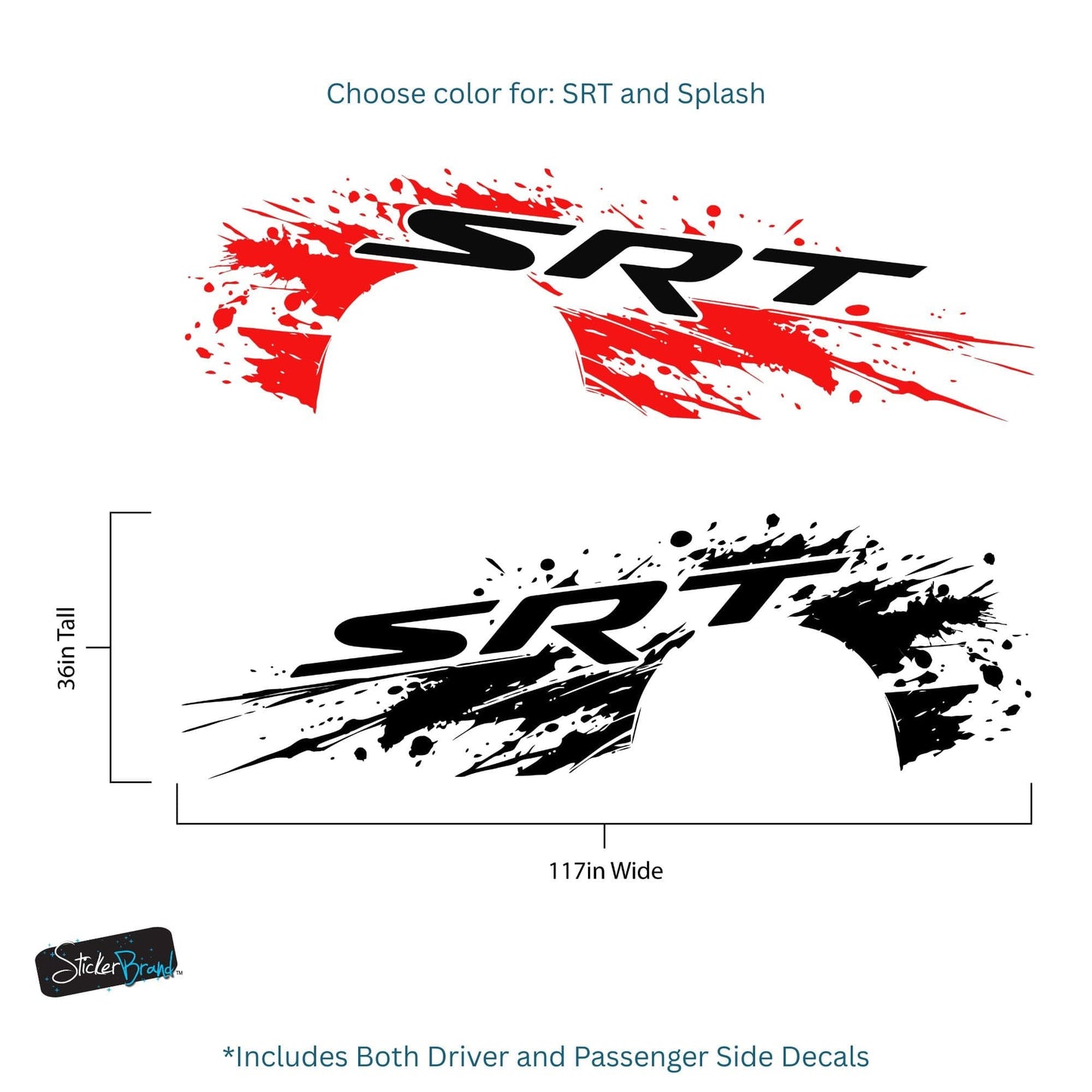 SRT Splatter Car Decal. For Challenger, Charger, Durango. Mopar. #7086-Sup