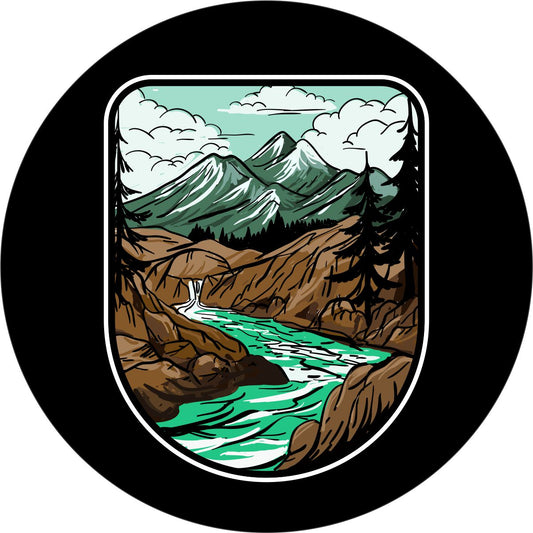 River in the Mountains Art Graphic Bronco Spare Tire Cover