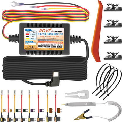 ROVE Ultimate 3-Lead USB Type-C Hardwire Kit | for ROVE R2, R2 PRO, R2 DUAL, R2 DUAL PRO, and R3 Dash Cam | Check Compatibility Image Before Purchasing
