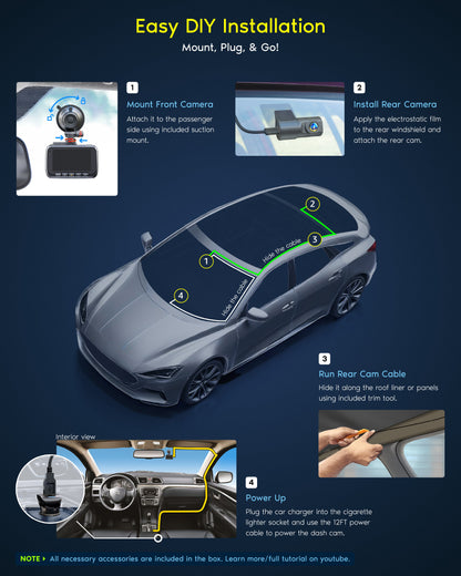 ROVE R2-4K DUAL Dash Cam Front and Rear, STARVIS 2 Sensor, FREE 128GB Card Included, 5G WiFi